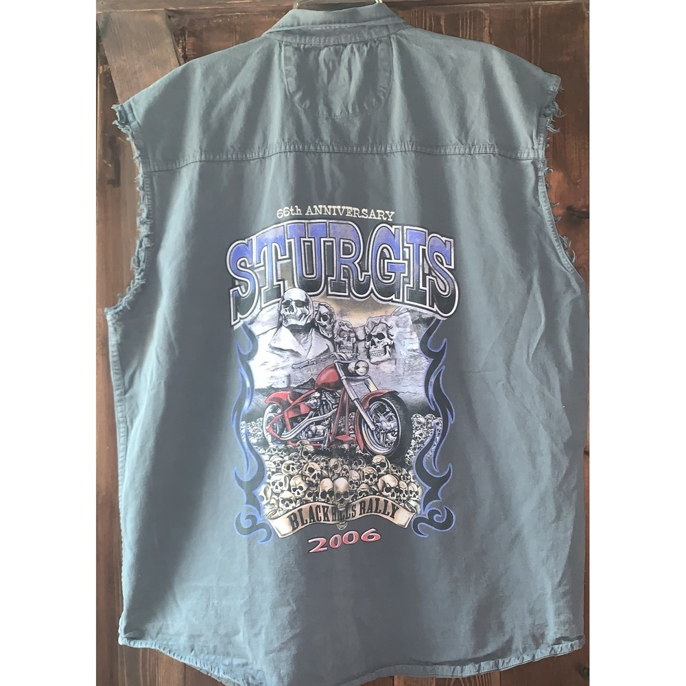 VTG Biker Design Mens Sturgis 2006‎ Black Hills Rally Sleeveless Gray Shirt 2XL